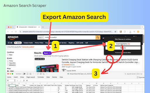Amazon Search Scraper :: Easily export Amazon search results to CSV, JSON, or Excel.