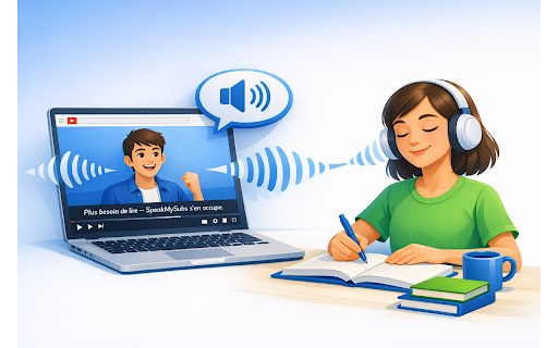 SpeakMySubs :: Reads subtitles aloud from any video. Natural voices, auto-translation. Free browser voices + Polly Neural on Platinum plan.