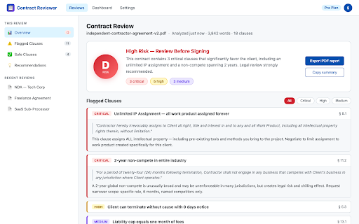 Contract Reviewer for Freelancers :: AI-powered contract analysis — paste any freelance contract and get plain-English red flags in 30 seconds.