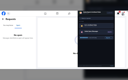Delete Spam & Archived Chats for Facebook :: Delete spam and archived chats for Facebook automatically. Bulk chat management tool.