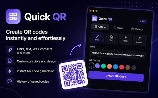QR Code Generator & Scanner - Quick QR :: Generate QR codes for any URL, text, WiFi, or contact in one click. Scan QR codes from images. Free & fast.