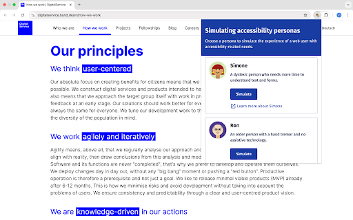 Simulating accessibility personas :: This extension applies visual effects to web pages to simulate the browsing experience of people with accessibility-related needs.