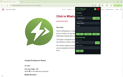 Click to WhatsApp :: Detect numbers and send WhatsApp instantly with templates