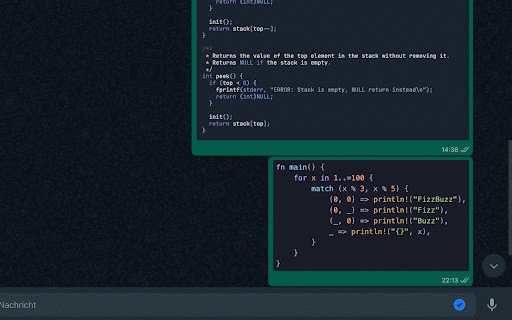 Codequest :: Add code share abilities to browser messangers like WhatsApp Web