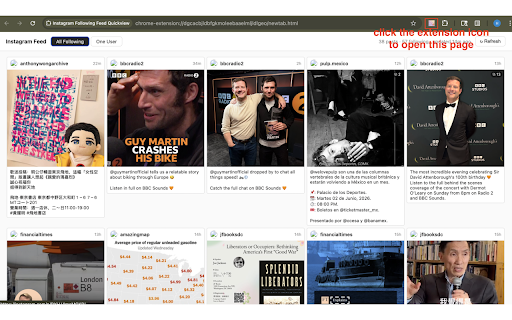Instagram Following Feed Quickview :: Chronological feed from people you follow, as a new tab page, in a grid view.