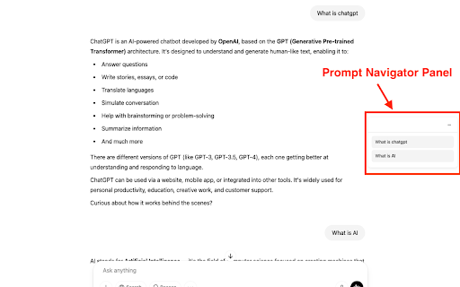 Prompt Navigator :: Helps you quickly and smoothly navigate to previous prompts on conversational AI platforms.