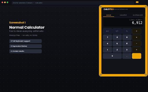CalcPro — Smart Calculator Suite :: Normal, Scientific & BA II Financial Calculator in one sleek extension.