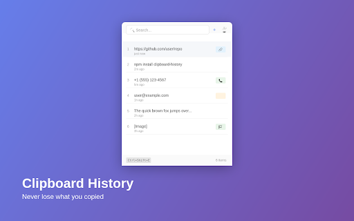 Clipboard History + Smart Paste :: Never lose what you copied. Searchable clipboard history with smart paste options.