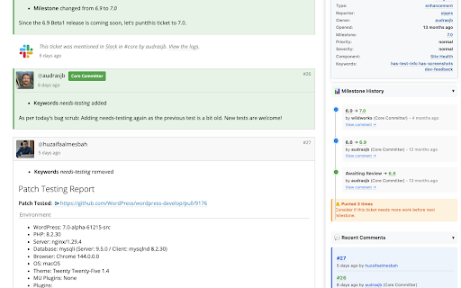 WP Trac Triager :: Enhance WordPress Trac ticket triage with visual highlights, keyword explanations, and component maintainer info