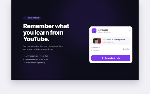 MemryLoop-AI YouTube Learning Assistant :: AI Learning Reader — turn videos into readable AI study notes