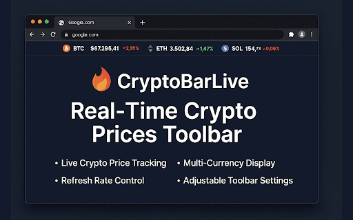 CryptoBarLive - Realtime Crypto Prices Toolbar :: Track live crypto prices in your browser toolbar. Monitor Bitcoin, Ethereum, and thousands of coins with real-time updates.