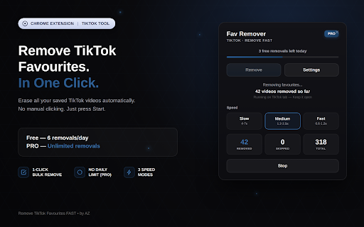 Remove Tiktok Favourites FAST :: Remove all your TikTok saved favourite videos in bulk with one click.