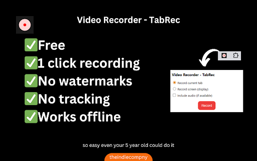 Video Recorder - TabRec :: Record current tab or screen and save automatically to Downloads.