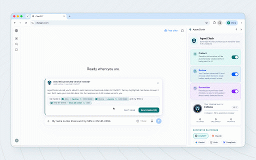 AgentCloak :: Sovereign AI that protects your private data in AI chatbots.