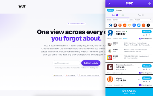 Wuz (Beta) | Universal Cart & Price Tracker :: Track carts and prices across Chrome. No account. No external tracking. Your carts never leave your browser.
