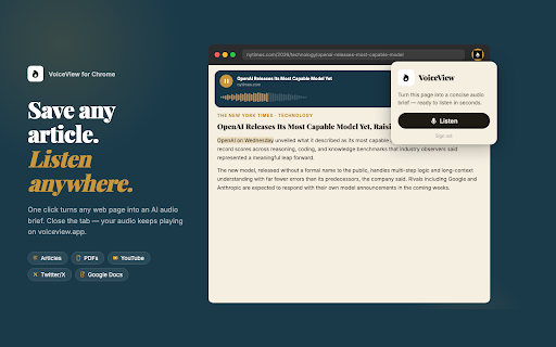 VoiceView :: Private, on-device summaries and audio briefings for any web page