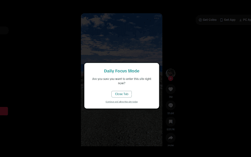 Daily Focus Mode :: By alerting you when you visit distracting websites, Daily Focus Mode helps you stay productive.