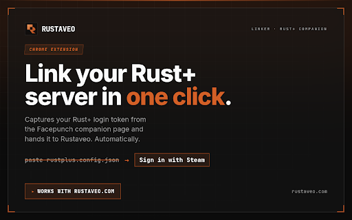 RUSTAVEO :: Links your Rust+ account: captures the login token on the Facepunch companion page and returns you to Rustaveo.