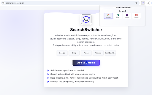 SearchSwitcher :: Quickly switch between popular search engines like Google, Bing, Yahoo, Yandex, and DuckDuckGo