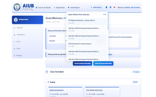 AIUB Portal :: Enhance the AIUB Student Portal with course filters, clash detection, grade analytics, schedule tools, and UI improvements.