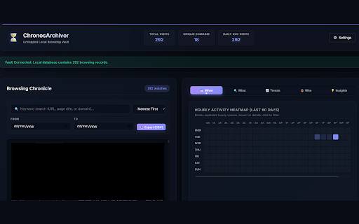 ChronosArchiver - Permanent Local History :: Permanently stores your browsing history locally in IndexedDB, bypassing the 90-day limit, with advanced interactive analytics.