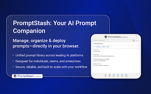 PromptStash - ChatGPT, Grok & Gemini veo AI Prompt Manager by lowtouch.ai :: Organize & deploy AI prompts across ChatGPT, Perplexity, Copilot, Google AI Studio, Gemini and more