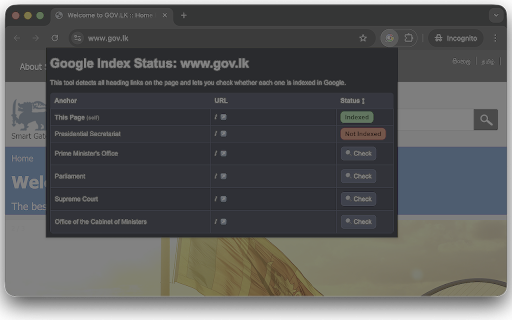 Google Index Status Checker - GISC :: Checks Google index status of heading links on the current page.