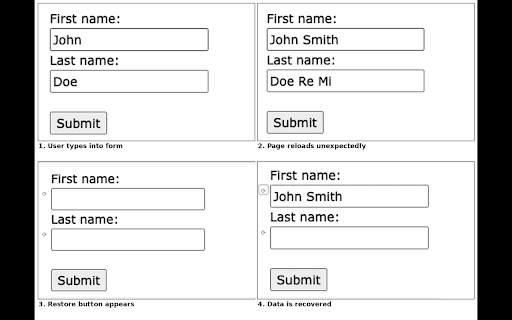 Form Recovery :: A simple form recovery tool. Restore lost input after reloads. Upgrade for full-form restore and sync features.