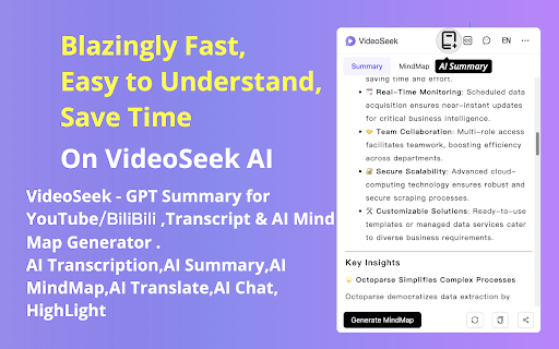 VideoSeek: AI Video Summarizer for YouTube & Transcripts :: VideoSeek: Instantly summarize YouTube/BiliBili/TikTok Key points, mind maps & subs. For students/creators Try free!
