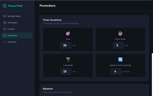 Focus Flow - Productivity Extension :: Stay focused and productive with site blocking, time tracking, and Pomodoro timer