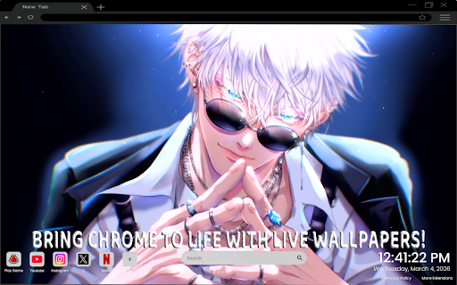 Jujutsu Kaisen - Gojo Satoru Drip Live Wallpaper :: One of the most epic anime live wallpapers for Chrome – featuring Gojo Satoru’s iconic drip style.