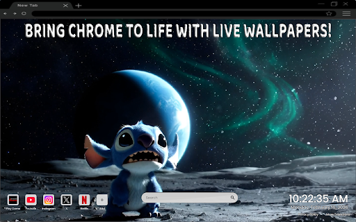 Stitch Moon Adventure Live Wallpaper :: Join Stitch on a dreamy moon adventure with this cute live wallpaper for your Chrome new tab.