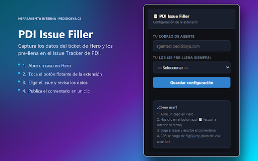 CS Issue Filler :: Captura datos de tickets en Hero y pre-llena el Issue Tracker de PDI automáticamente