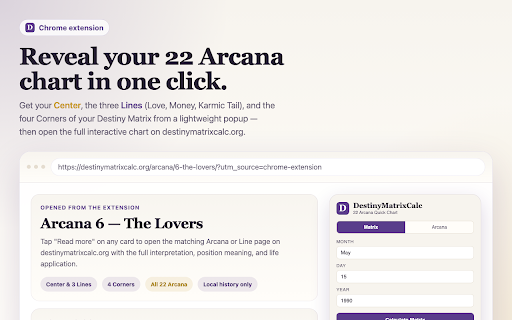 DestinyMatrixCalc - Quick Chart :: Calculate your 22 Arcana Destiny Matrix instantly. Free birth chart in your browser.