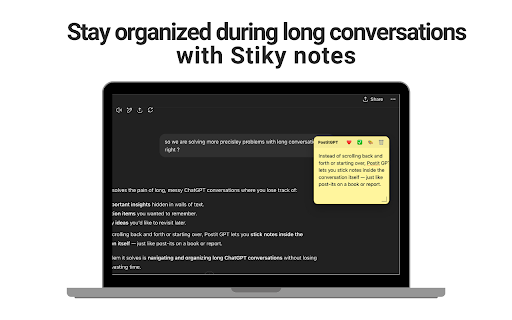 PostitGPT :: Sticky notes for ChatGPT. Round + button. Stable pin to specific answers across reloads (no anchor loss).