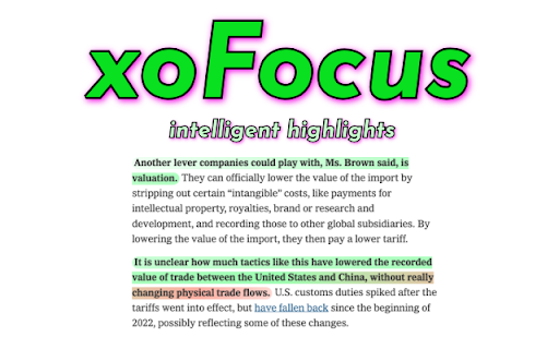 xoFocus Intelligent Highlighter :: xoFocus uses AI to identify and emphasize the most context-relevant sentences on webpages, helping you focus on key info.