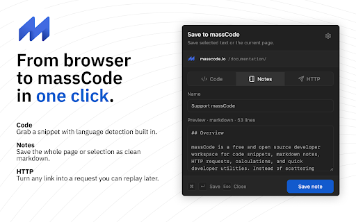massCode Clipper :: Save browser content to massCode.