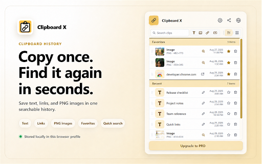 Clipboard X (Auto Save Clipboard History) :: Keep recent text, links, and images you copy in Chrome, stored locally on this device.