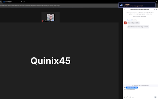 Zoom Notify :: Sends notifications when new messages are received in chat on Zoom. Make sure to allow notifications from Chrome.