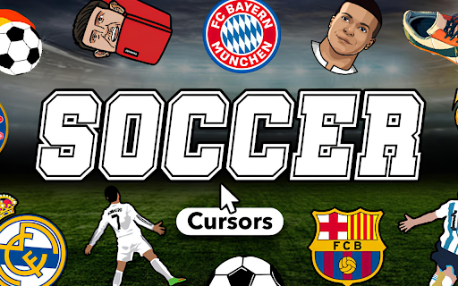Soccer Cursor ★ Custom Cursor for Chrome™ :: 70+ cursors of football stars & teams! Cristiano Ronaldo, Messi, Mbappe clubs like Barça & Real Madrid