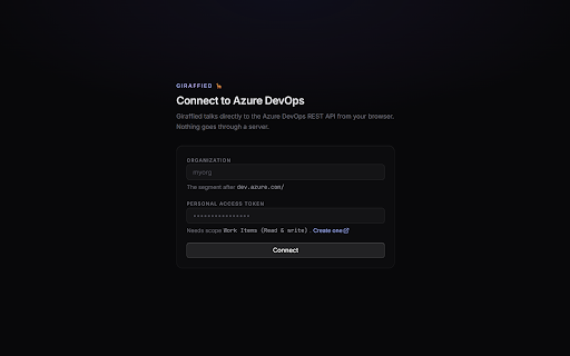 Giraffied — Sprint Board for Azure DevOps :: A fast, Linear-style sprint taskboard for Azure DevOps. Drag cards across columns, reorder swimlanes, keep your sprint in flow.