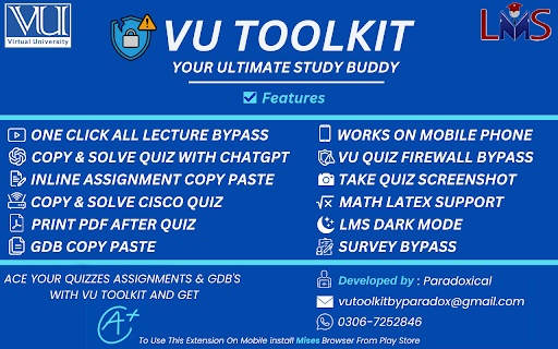 VU Quiz Firewall Bypasser - VU Toolkit :: VU Toolkit - Quiz Firewall Bypasser, One Click Lecture Skipper, Ai Quizzer & Quiz PDF Generator, All-in-One Toolkit for VU Students.