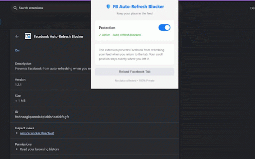 Facebook Auto-Refresh Blocker :: Prevents Facebook from auto-refreshing when you return to the tab after inactivity. Keep your place in the feed!