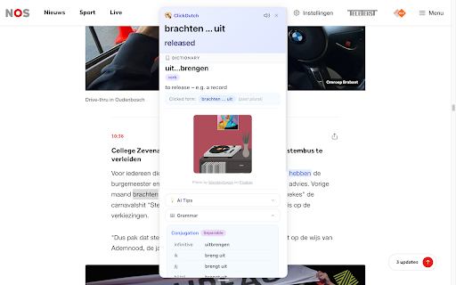 ClickDutch — Translate & Save Dutch Words :: Translate Dutch words on any webpage with one click. Save vocabulary and practice with flashcards. Powered by EasyDutchNews.com.