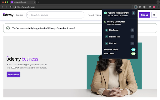 Udemy Media Control :: Control Udemy video playback with media keys (F7, F8, F9)