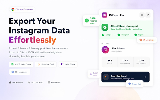 IG Export Pro - Instagram Follower & Following Export Tool :: Export Instagram followers, following, post likers & comments to CSV/JSON. Audience insights, unfollower detection & more.