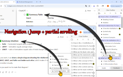 Chat Outline Plus - Navigation & Bookmark tool for ChatGPT, DeepSeek & more :: Easily manage long chats, get a clear view of content, bookmark key points, and navigate conversation flow.
