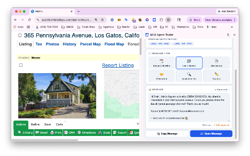 MLS Communicator :: Instantly compose professional SMS messages to listing agents from any MLS page — auto-detects agent name, phone, and address.