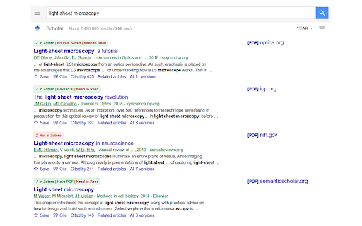 Google Scholar-Zotero Library Checker :: Instantly see the reading and PDF status of Zotero library papers while browsing Google Scholar.