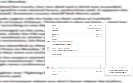 Send via Email :: Send selected text or the current page via Gmail, Outlook, or Yahoo.